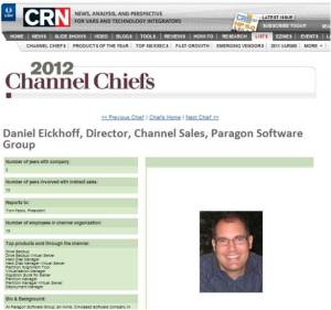 Daniel Eickhoff, CRN Channel Chief for 2012, director of channel sales at Paragon